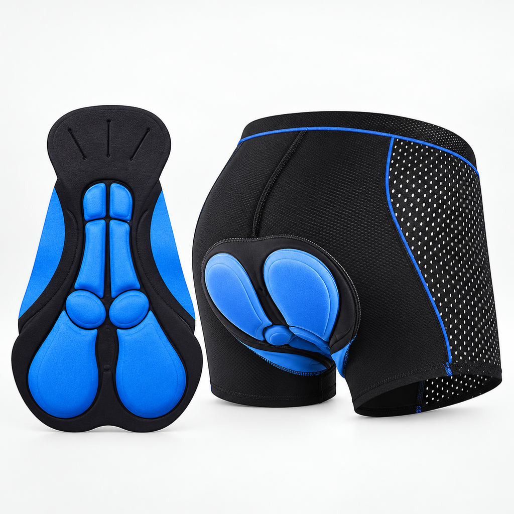 Blue RideEase padded cycling underwear with contoured cycling pad