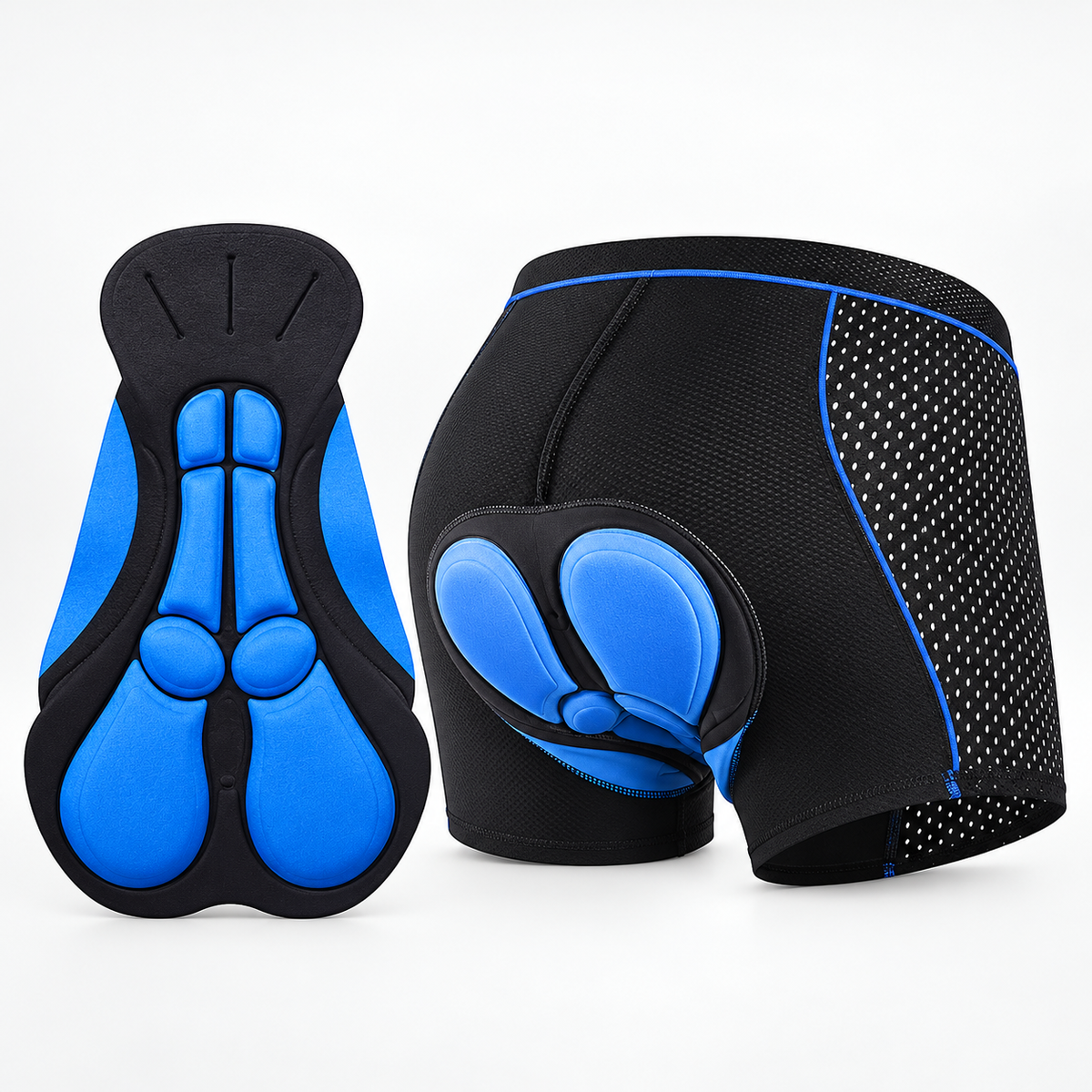 Blue RideEase padded cycling underwear with contoured cycling pad