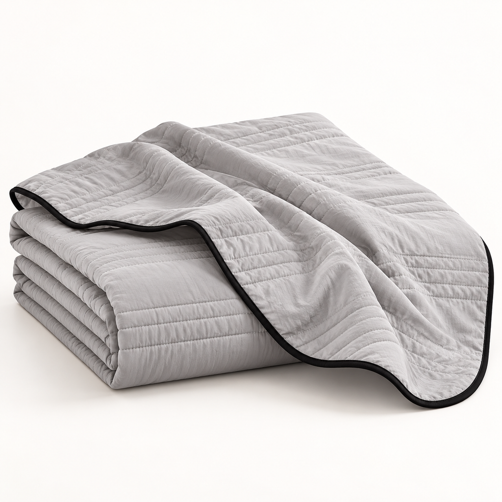 IceFlow grey cooling blanket home studio view