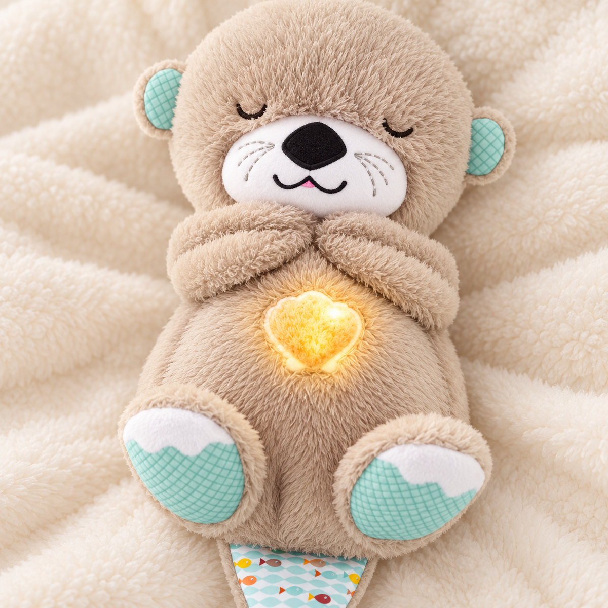 Close detail of Snoozie soft plush fur and glowing belly