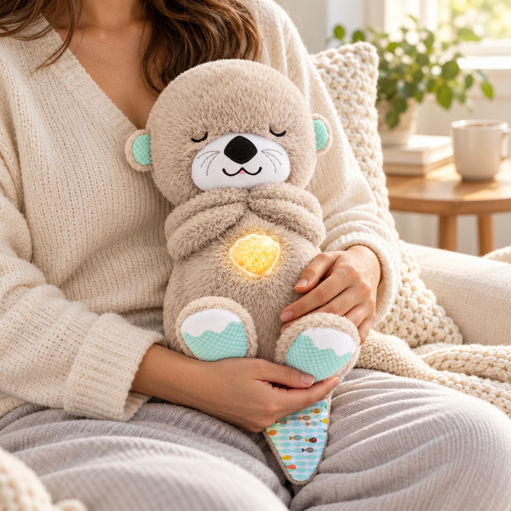 Snoozie otter sleep buddy held during a quiet relaxation moment