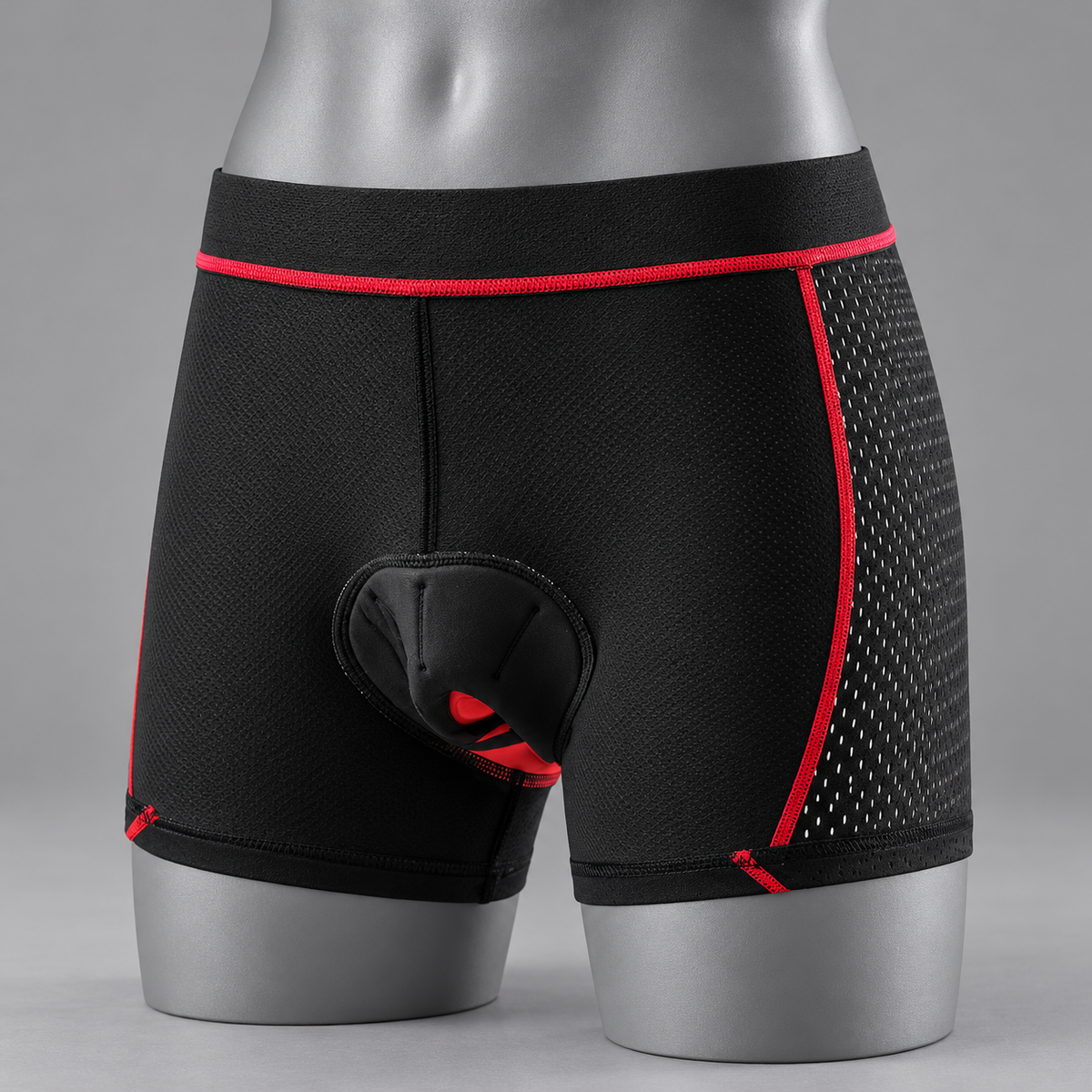 Red RideEase padded cycling underwear showing close athletic fit