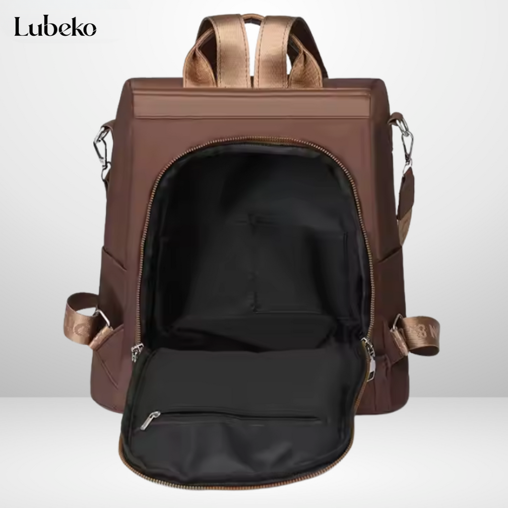 Beige anti theft travel bag side view