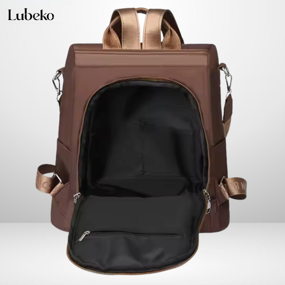 Beige anti theft travel bag side view