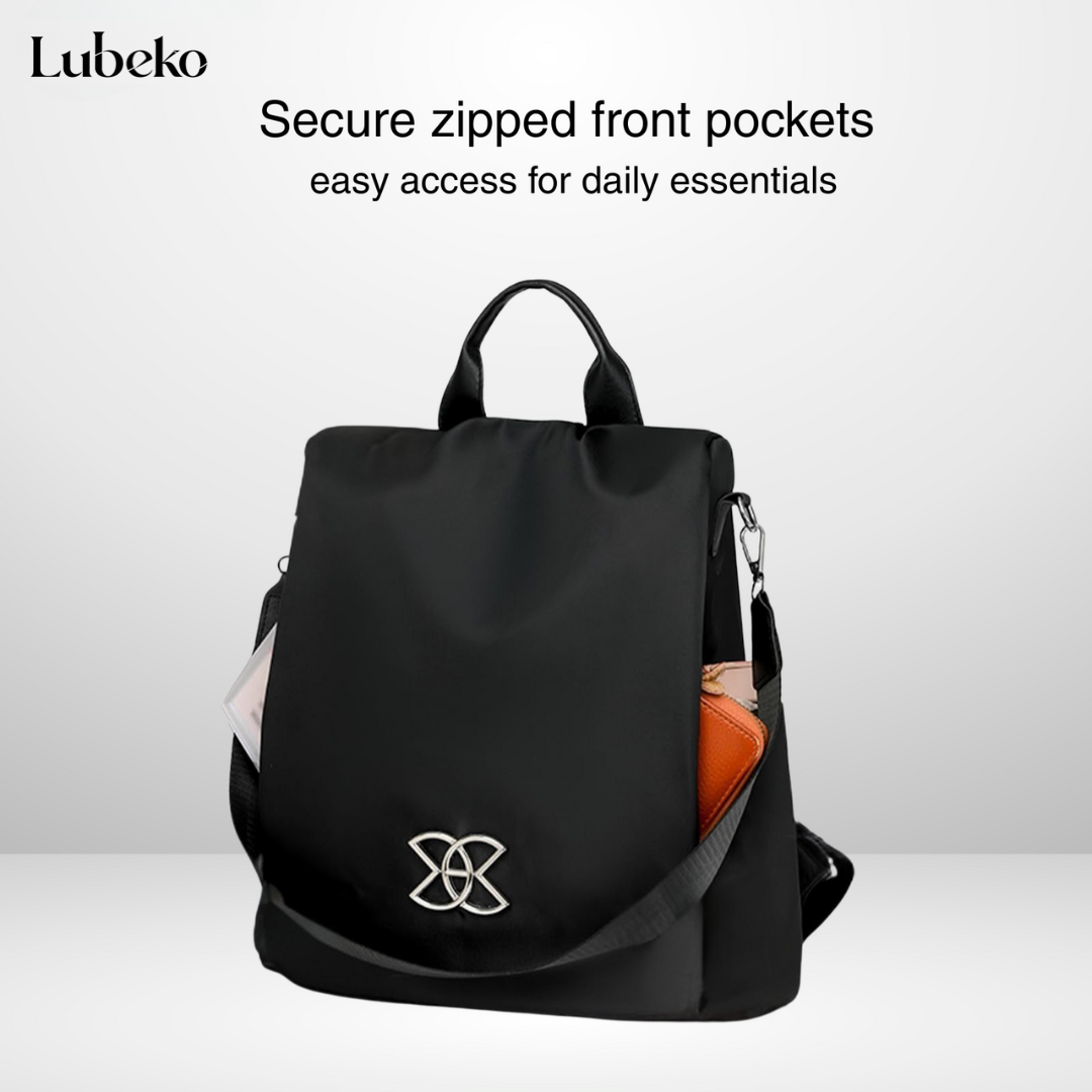 Black anti theft travel bag with zipped front pocket