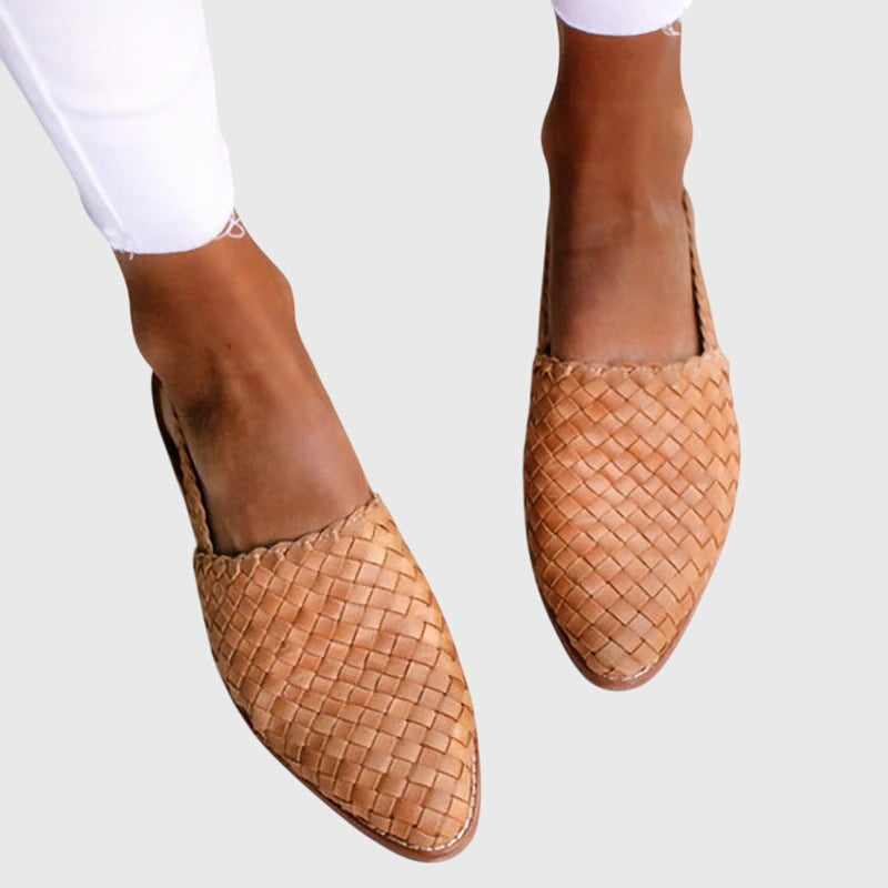 Women's woven slingback flats in light brown