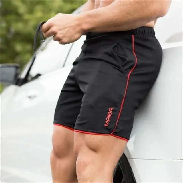 Men's Breathable Athletic Shorts in Black Red