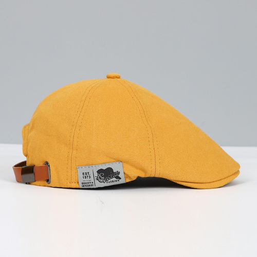 Yellow Beaumont adjustable beret cap for men