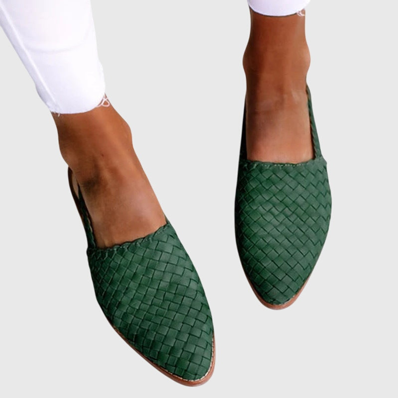 Women's woven slingback flats in green