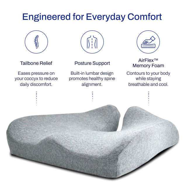 Orthorest features: tailbone relief, posture support, AirFlex memory foam