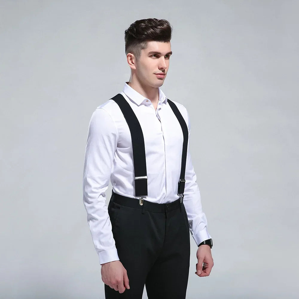 Black Holden mens braces worn with a white shirt