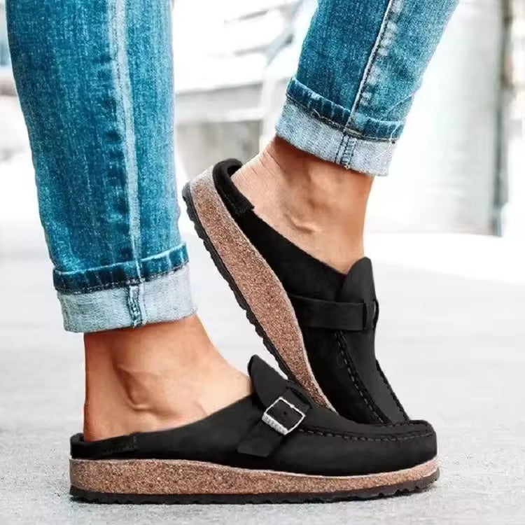 Orthopedic slip-on loafers for women with cork footbed