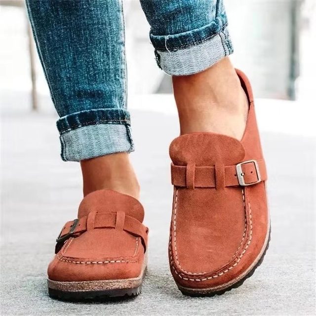 Orthopedic loafers for women in Orange, front and side view