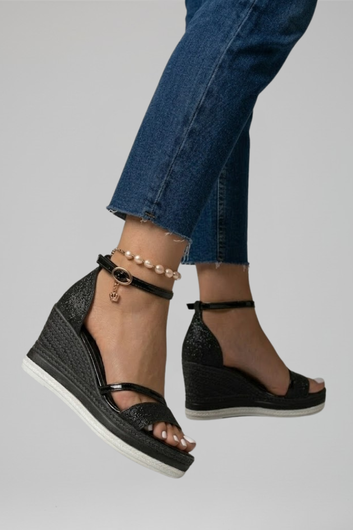 Back view of black cushioned orthopedic sandals