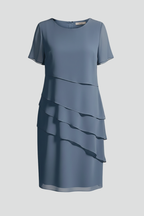 Blue layered short sleeve dress, flat lay front view