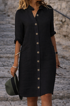 Women's button front shirt dress with half sleeves in Black
