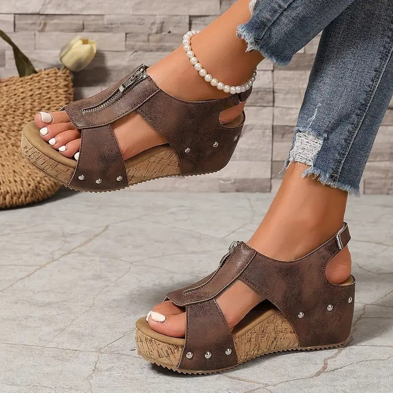 Retro Zip Wedge Sandals detail