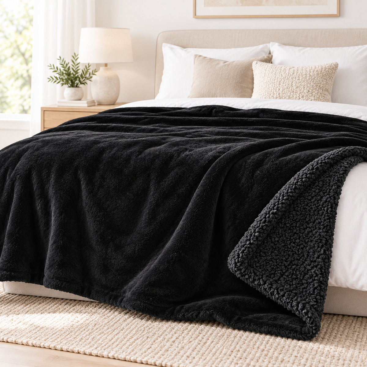Black EverDry waterproof blanket for bed