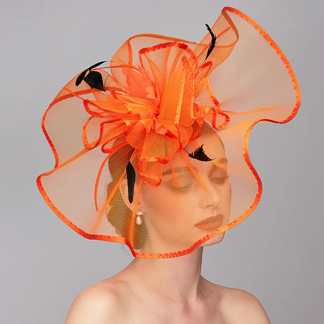 Feather Melbourne Cup Fascinator in Orange
