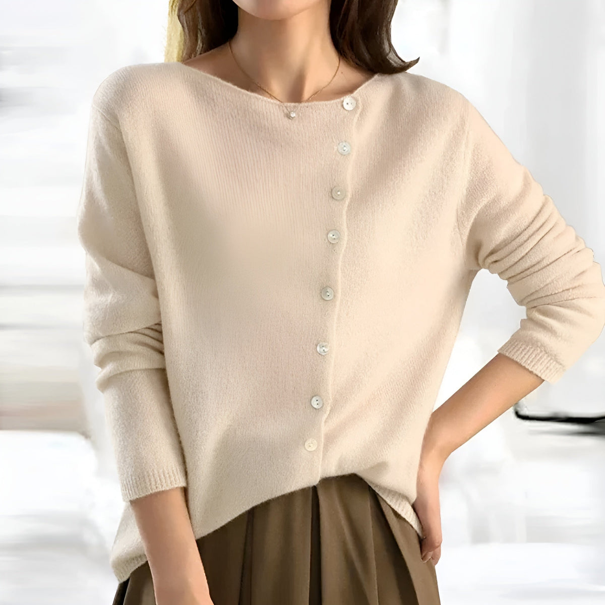 Beige Sienna cashmere-soft cardigan