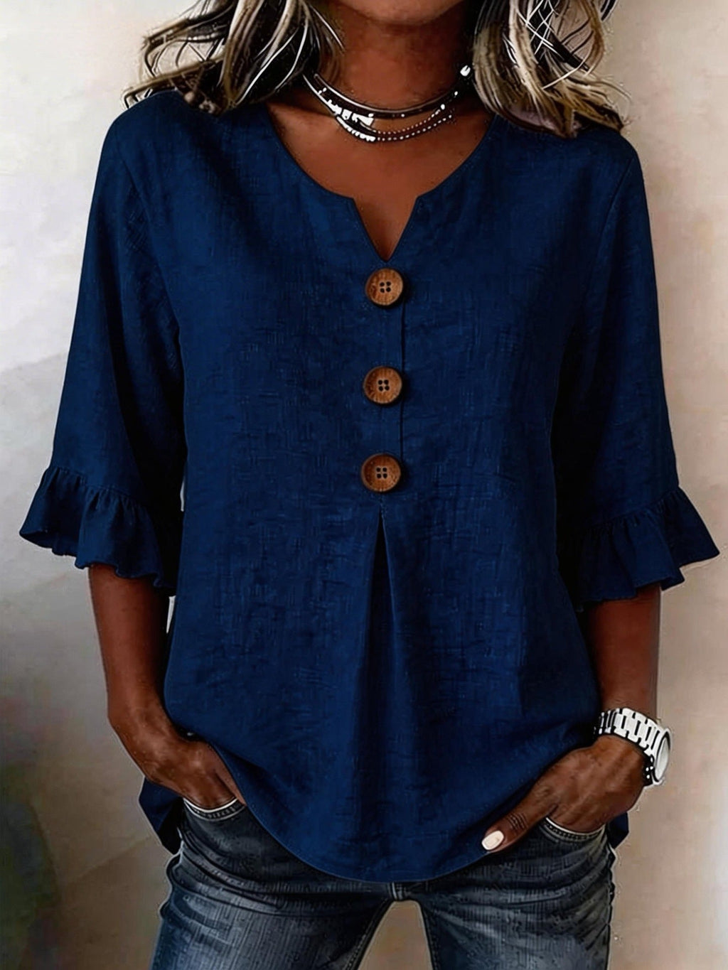 Navy Blue Elowen frilly ruffle top