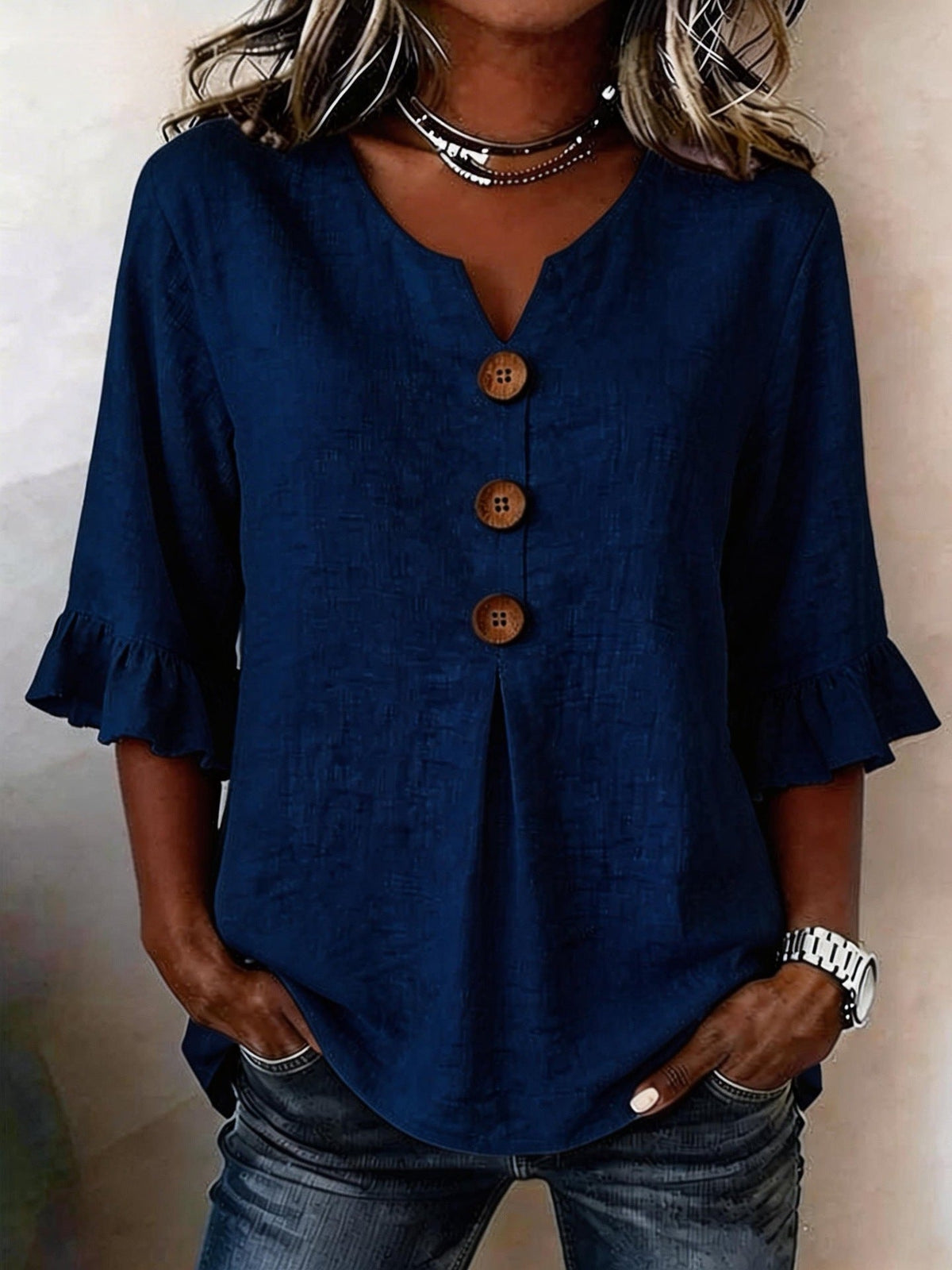 Navy Blue Elowen frilly ruffle top