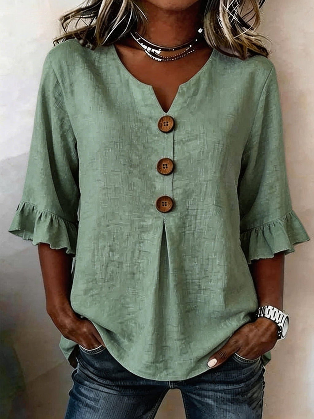 Olive Green Elowen frilly ruffle top