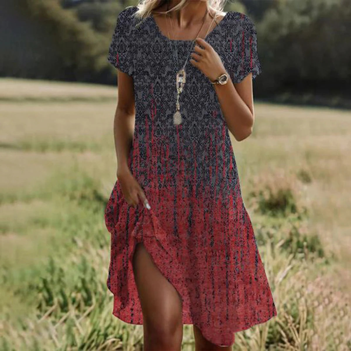 Grey Red Marielle summer midi dress
