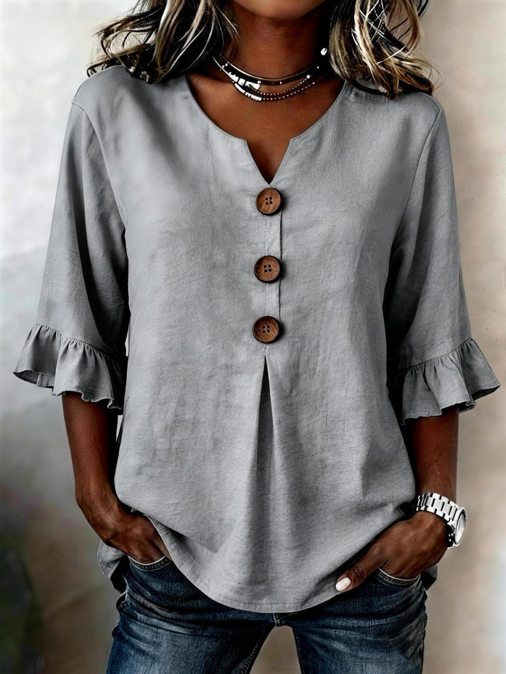 Grey Elowen frilly ruffle top