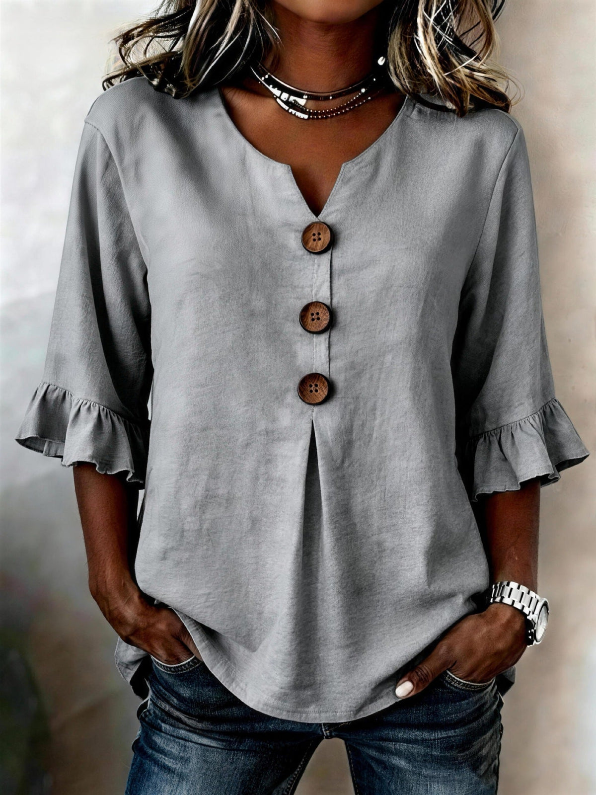 Grey Elowen frilly ruffle top