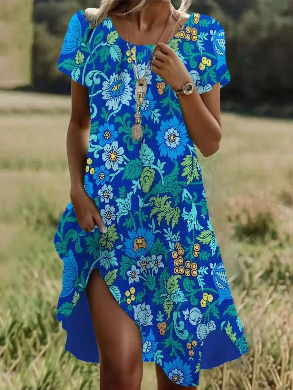 Blue Floral Marielle summer midi dress