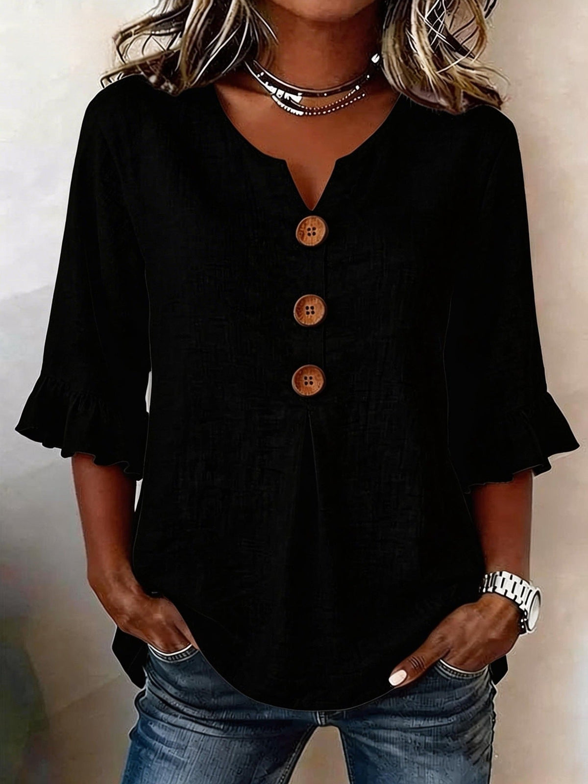 Black Elowen frilly ruffle top