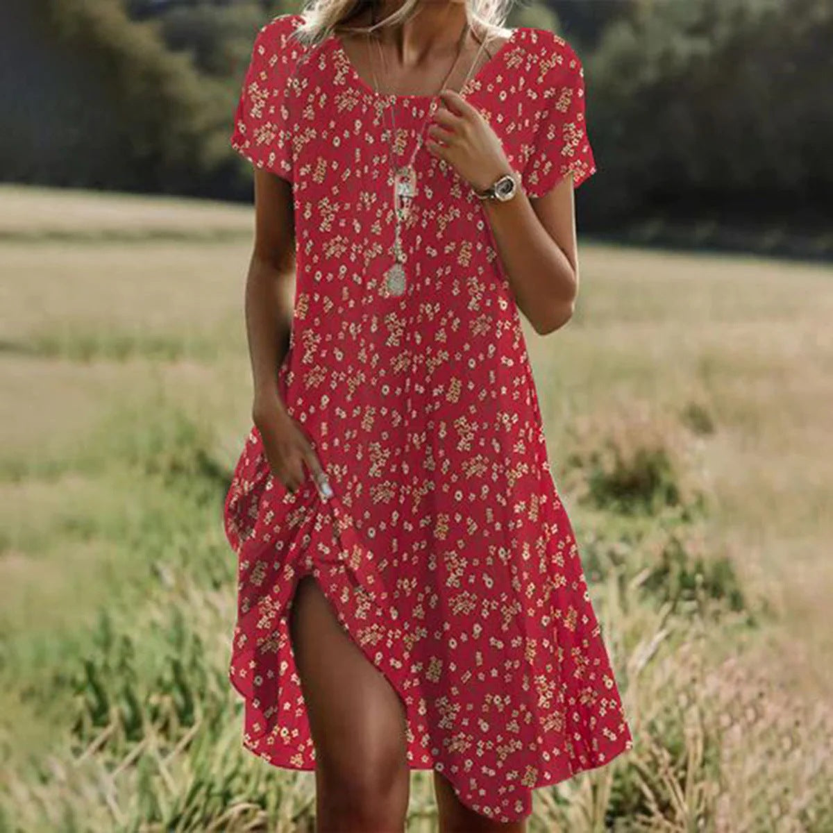 Deep Red Marielle summer midi dress