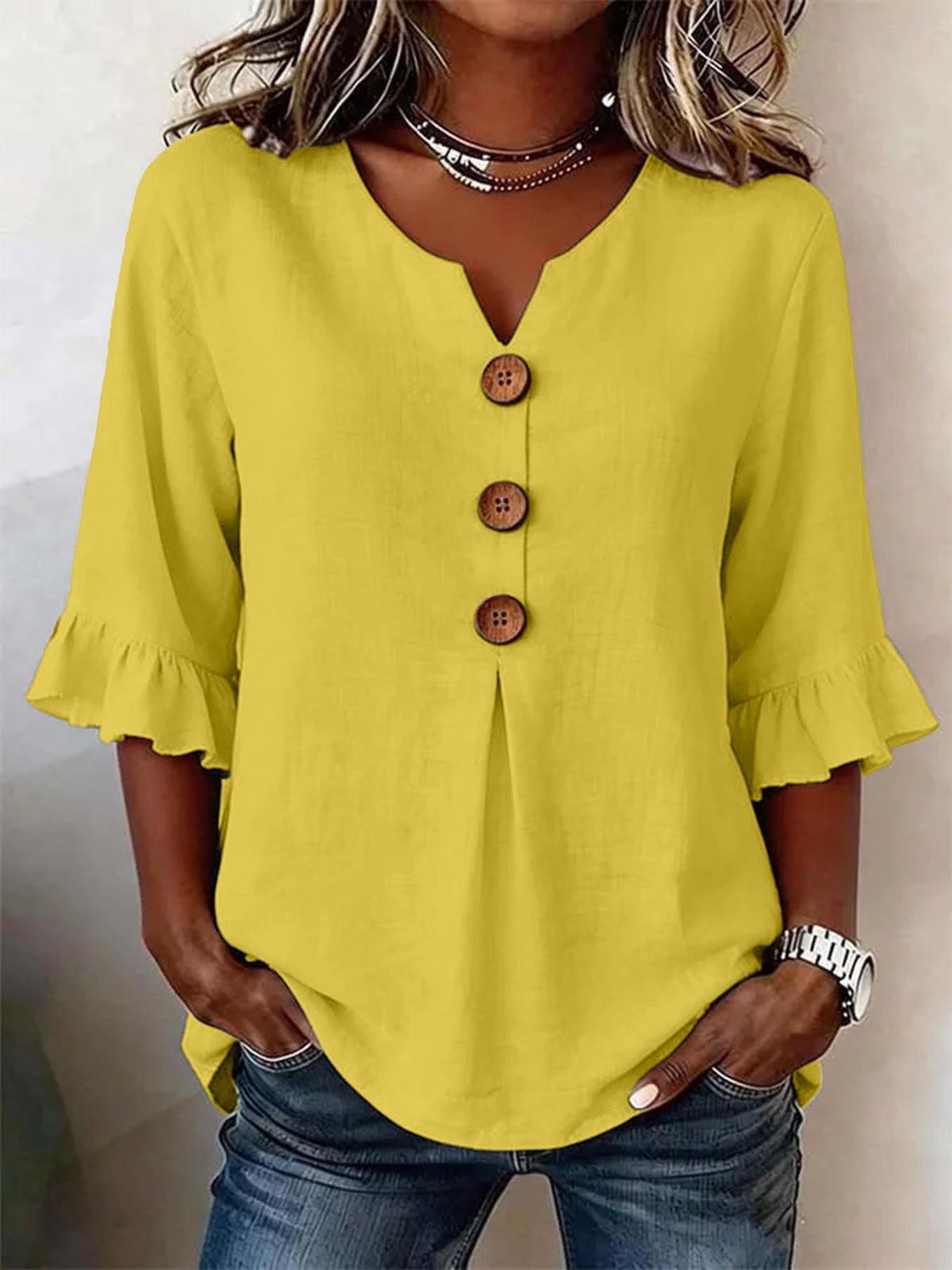 Yellow Elowen frilly ruffle top