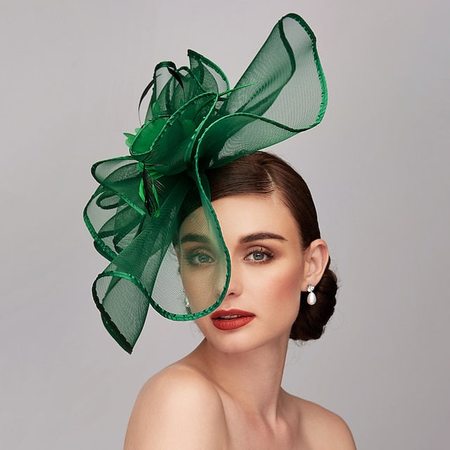 Feather Melbourne Cup Fascinator in Dark Green