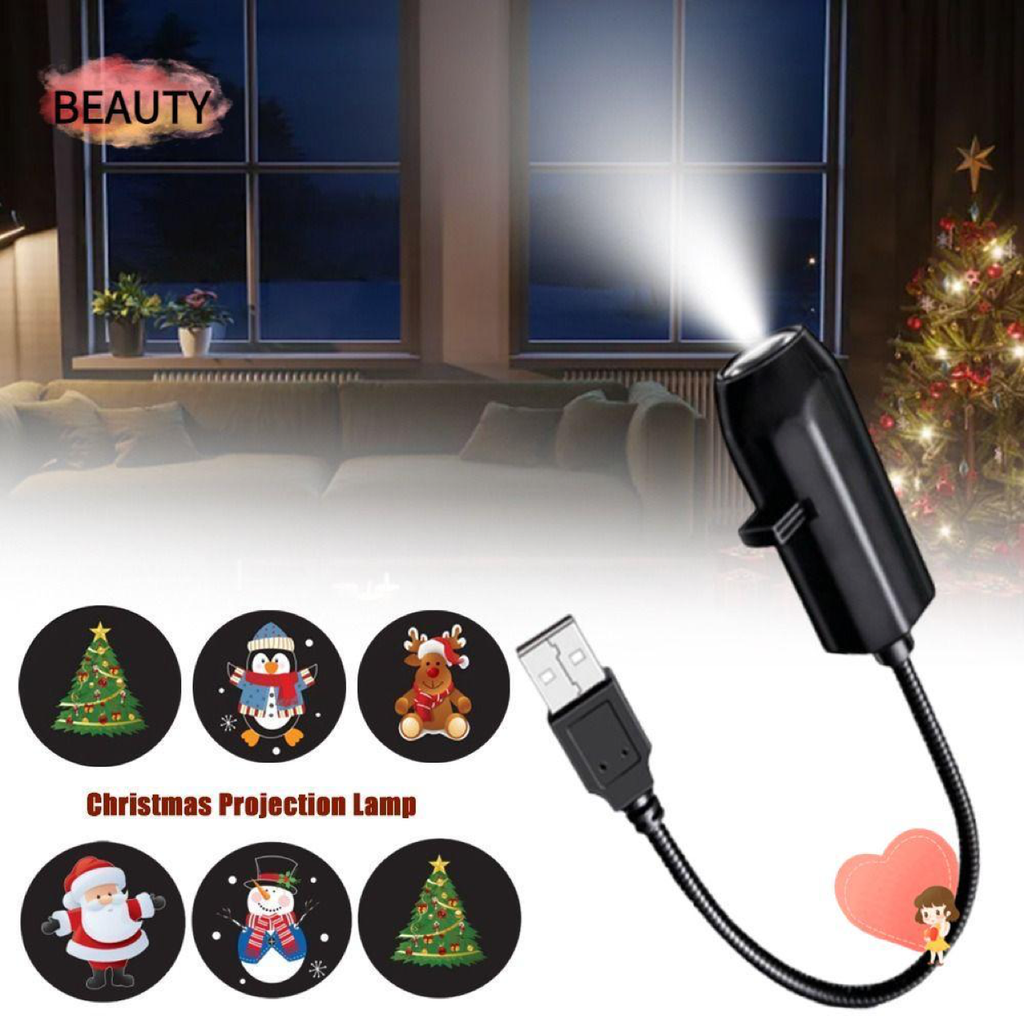Black USB Christmas projection lamp with flexible gooseneck and festive patterns