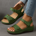 Green Solevia adjustable comfort wedge sandals