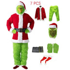 Seven-piece green Christmas costume set with accessories