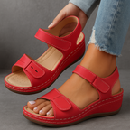 Red Solevia adjustable comfort wedge sandals