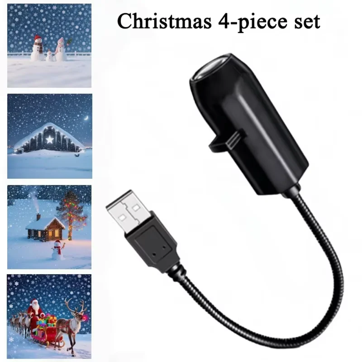 Black USB Christmas projector with four festive projection scenes