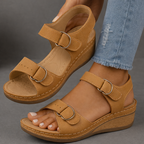 Brown Solevia adjustable comfort wedge sandals