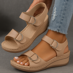 Khaki Solevia adjustable comfort wedge sandals