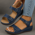 Blue Solevia adjustable comfort wedge sandals