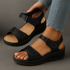 Black Solevia adjustable comfort wedge sandals