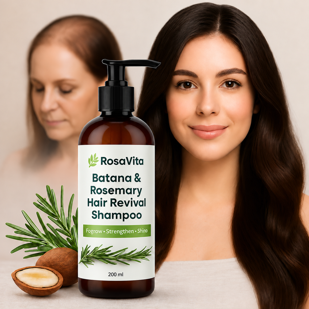 RosaVita 200 ml Batana and rosemary strengthening shampoo with long glossy hair