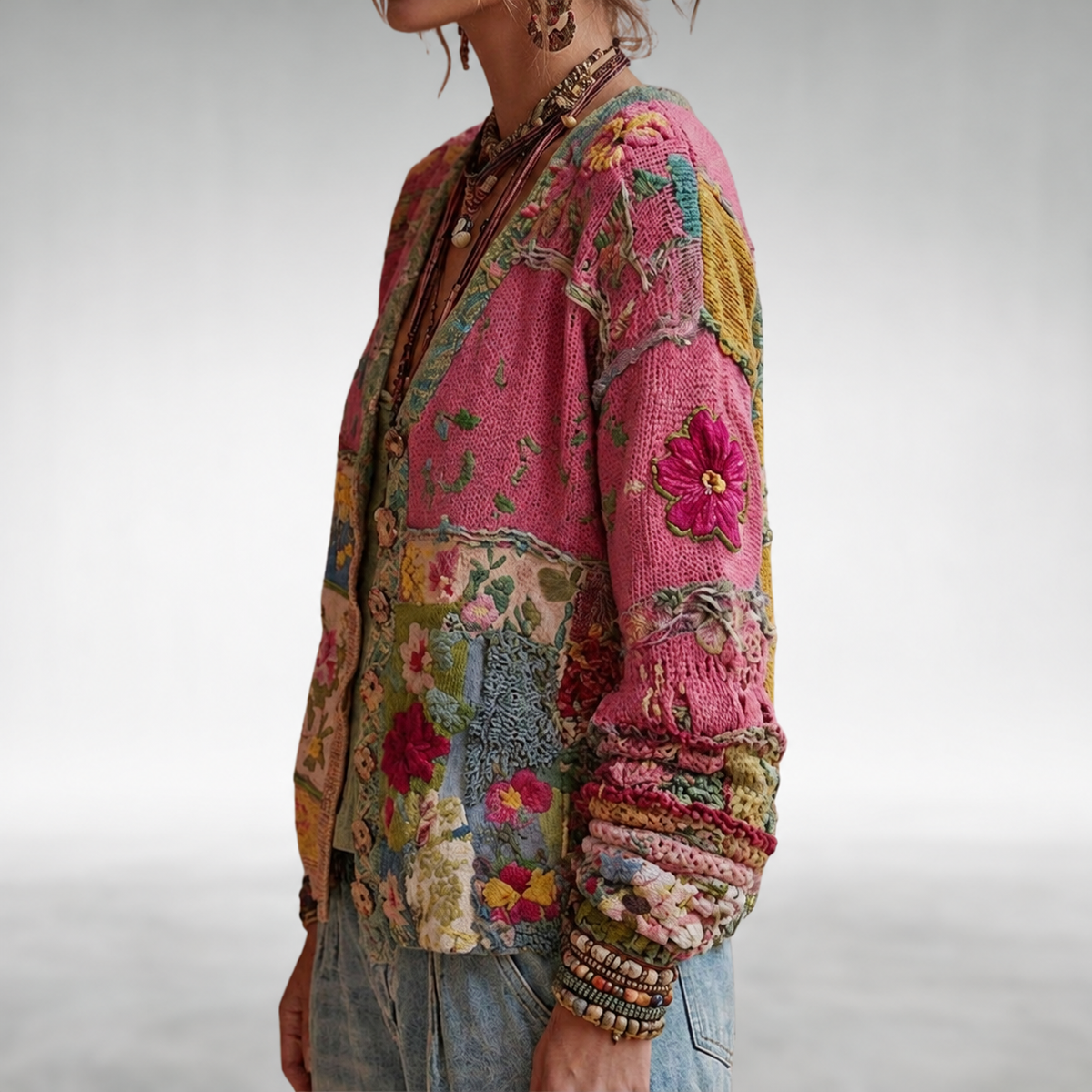 Milla boho knit jacket side view