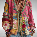Milla floral patchwork knit jacket close-up
