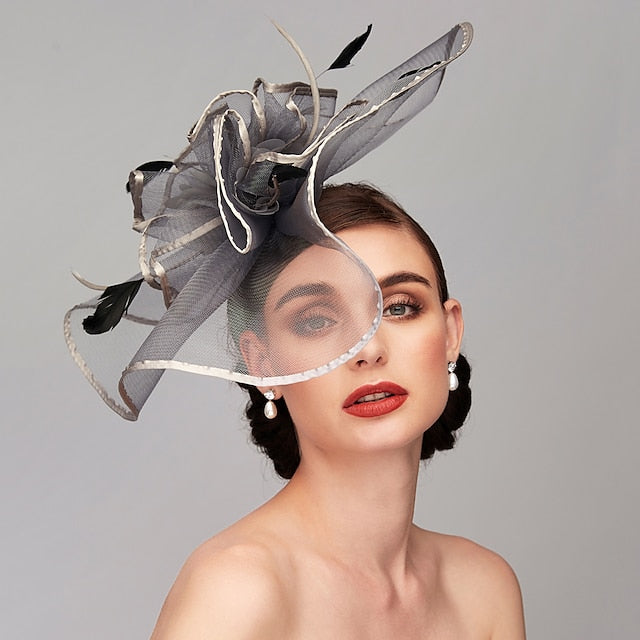 Feather Melbourne Cup Fascinator in Grey