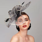 Feather Melbourne Cup Fascinator in Grey