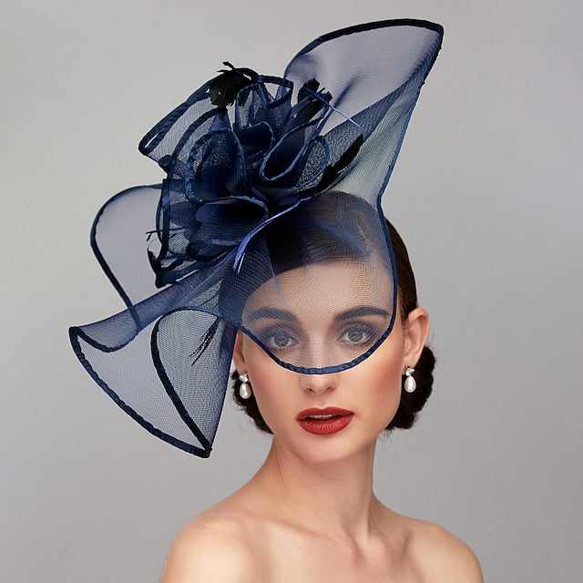 Feather Melbourne Cup Fascinator in Dark Blue